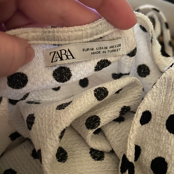Zara Polka Dot Front Tie Blouse M – V-Neck Cropped Summer Top - Picture 8 of 13